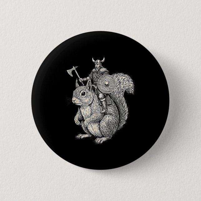 Viking Riding Squirrel Funny Warrior Art  Knapp (Framsida)
