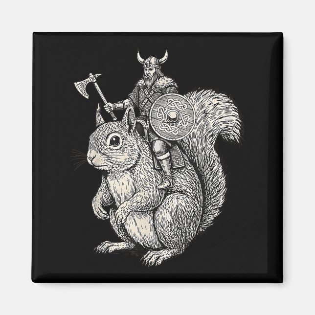 Viking Riding Squirrel Funny Warrior Art  Magnet (Framsidan)
