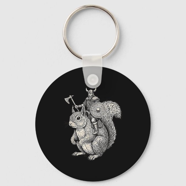 Viking Riding Squirrel Funny Warrior Art  Nyckelring (Framsida)