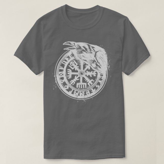 Viking Rune Vegvisir Raven T Shirt (Design framsida)