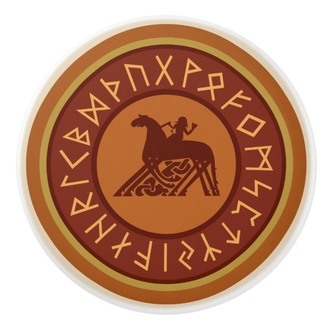 Viking Runes, Odin och Sleipnir Illustration Knopp (Framsidan)