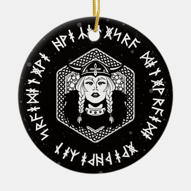 Viking Shield Maiden Celtic Warrior Julgransprydnad Keramik (Framsidan)