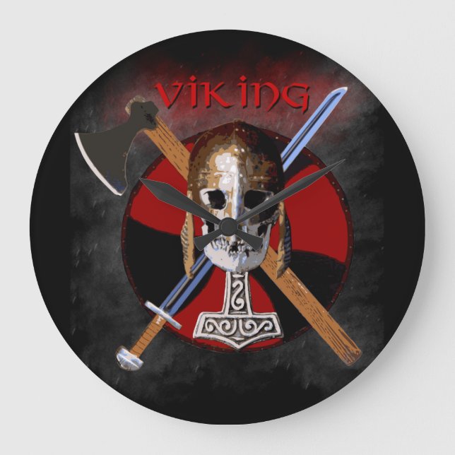 VIKING – Shield Skull Clock Stor Klocka (Framsida)