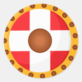 Viking Shield Tecknad Illustration Runt Klistermärke