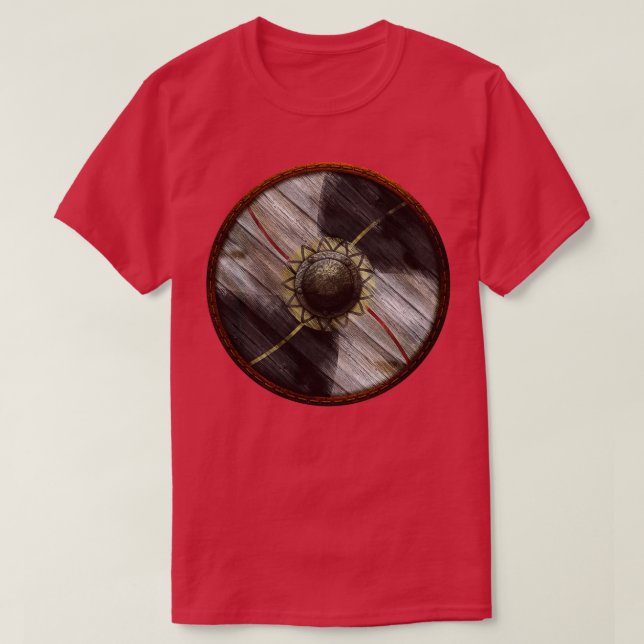 Viking Shield Två ton plus röd gult linjer T Shirt (Design framsida)