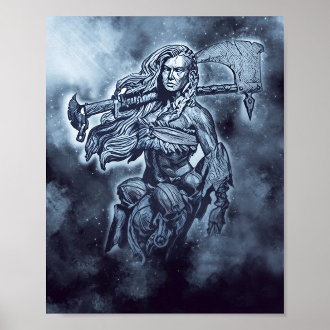 VIKING Shieldmaiden Fierce Female Warrior Art Poster (Framsidan)