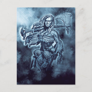 VIKING Shieldmaiden Fierce Female Warrior Art Vykort