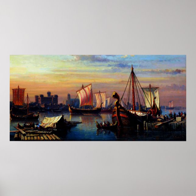 Viking Ships on the River Thames Everhardus Koster Poster (Framsidan)