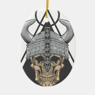 Viking skalle julgransprydnad keramik