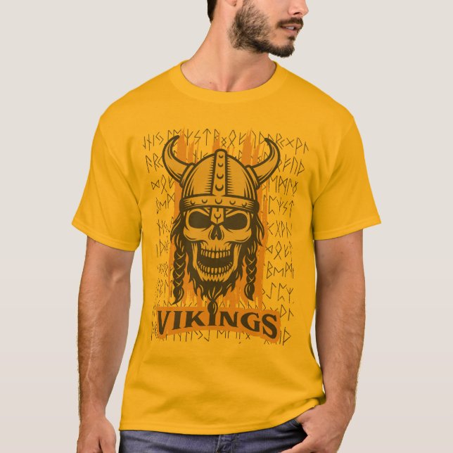 Viking Skeleton Orange T Shirt (Framsida)