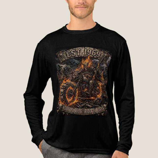 Viking Skelett MC-cyklist  T Shirt (Framsida)