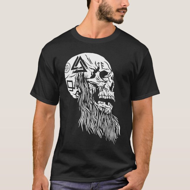 Viking Skull-Konstigen  Bizarre Roligt Mörk T Shirt (Framsida)