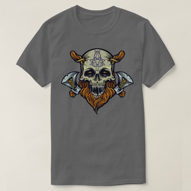 Viking Skull-stämpel Ax 2 T Shirt (Design framsida)