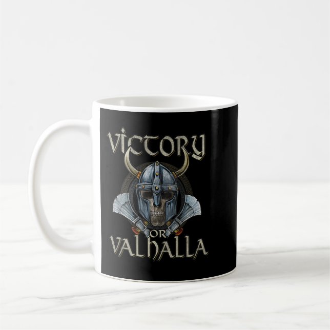 Viking Skull Victory Or Valhalla Kaffemugg (Vänster)