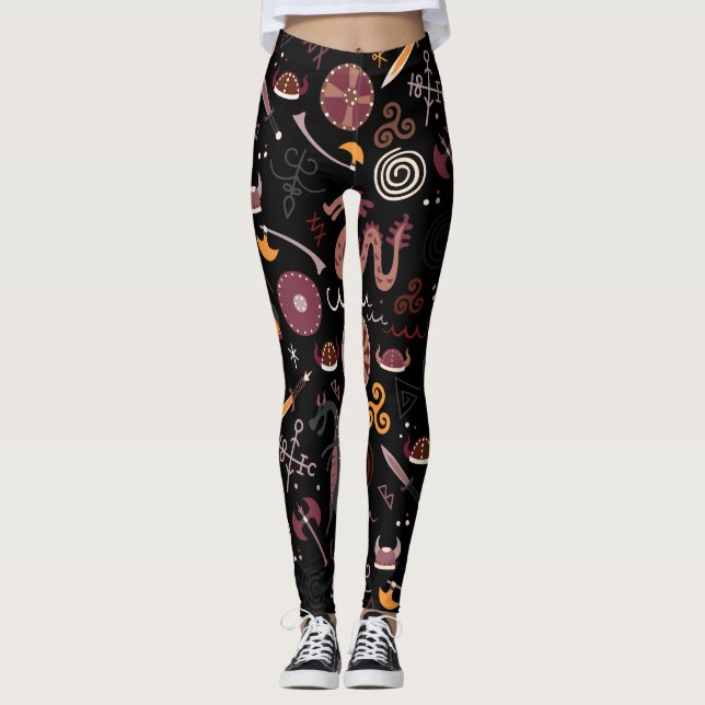 Viking: Sömlös, grafisk design. Leggings (Framsida)