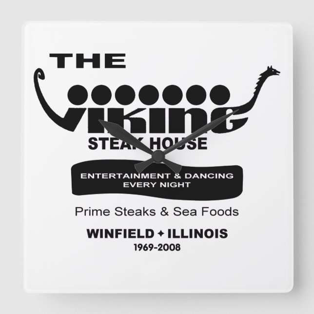 Viking Steak House, Winfield, IL (1969-2008) Fyrkantig Klocka (Framsida)