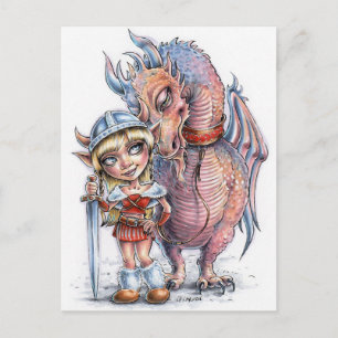 Viking Troll Girl med hennes drake Vykort