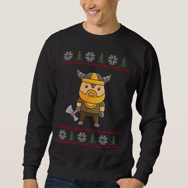 Viking Ugly Sweater jul Lång Ärmad Tröja (Framsida)