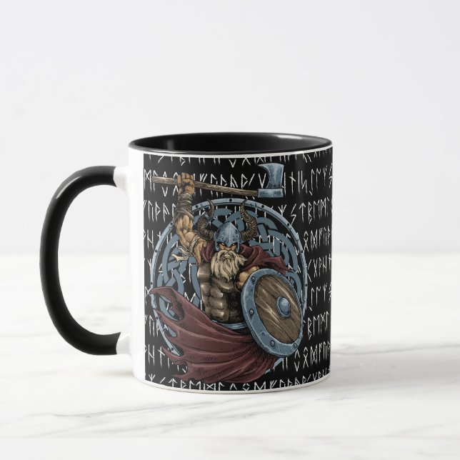 Viking Valhallakrigare Bakgrundsrunor Mugg (Vänster)