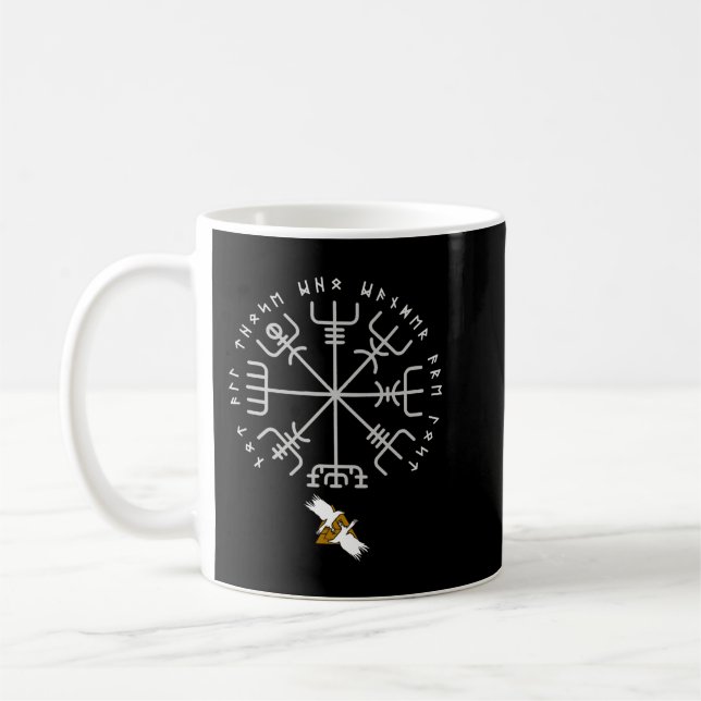 Viking Vegvisir Rune och Raven Kaffemugg (Vänster)