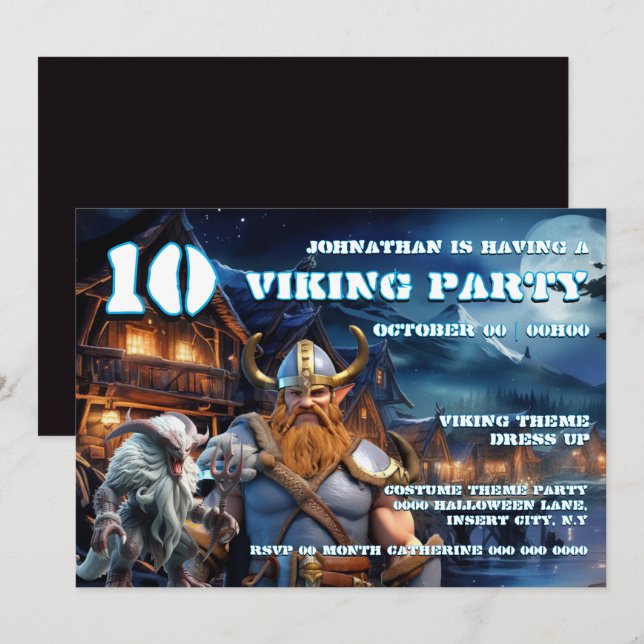 Viking Warrior Birthday boys fantasy theme Inbjudningar (Fram/baksida)