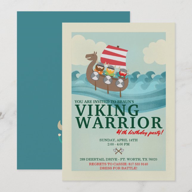 Viking Warrior Födelsedagsfest Inbjudningar (Fram/baksida)