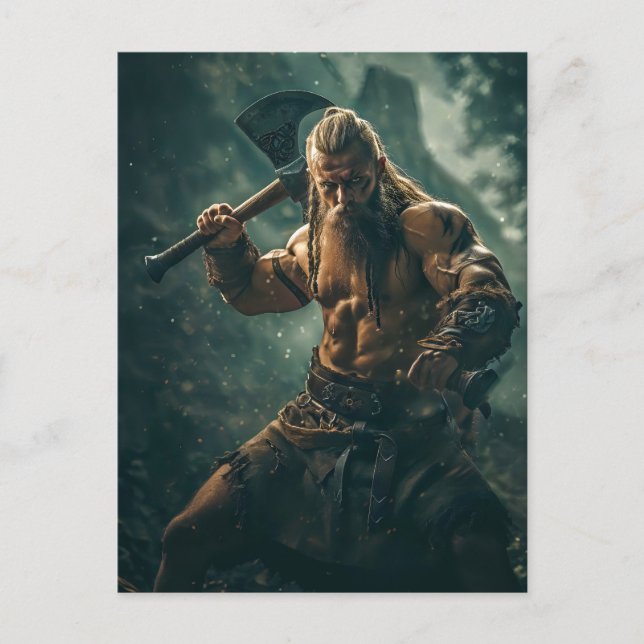 Viking Warrior in Authentic Attire Vykort (Framsida)