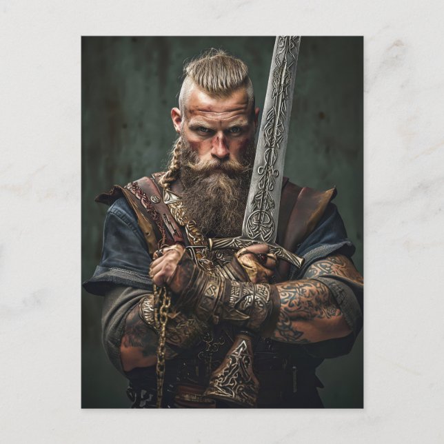 Viking Warrior in Authentic Attire Vykort (Framsida)
