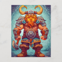 Viking Warrior med Ax Norse Mythology Tecknad Vykort