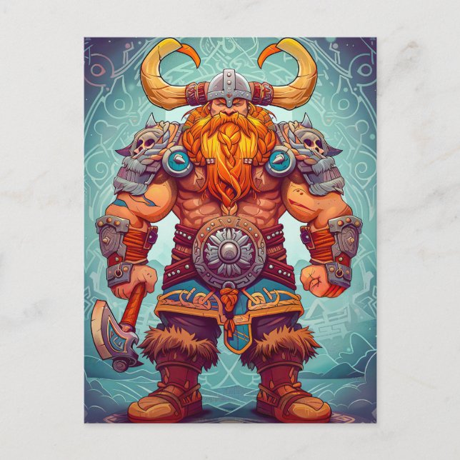 Viking Warrior med Ax Norse Mythology Tecknad Vykort (Framsida)