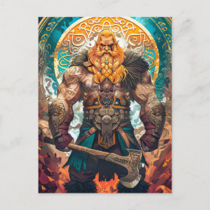 Viking Warrior med Ax Norse Mythology Tecknad Vykort