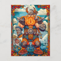 Viking Warrior med Ax Norse Mythology Tecknad