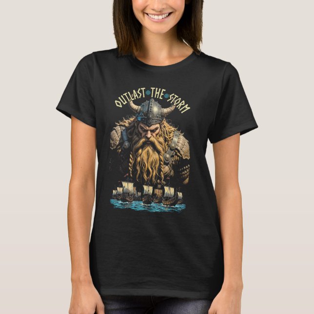 Viking Warrior Outlast the Storm Norse Mythology V T Shirt (Framsida)