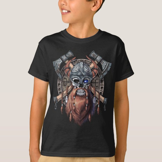 Viking Warrior Skull T Shirt (Framsida)
