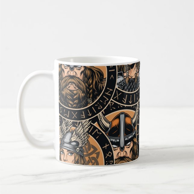 Viking Warriors: Färgfull Vintage Mönster Kaffemugg (Vänster)