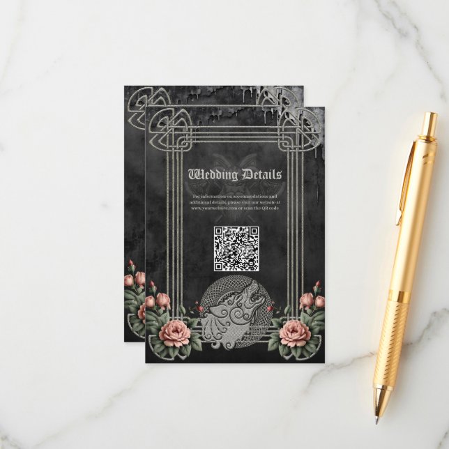 Viking Wolf & Roses. Ett stiliserat varghuvud Tilläggskort (Fram/Back In Situ)