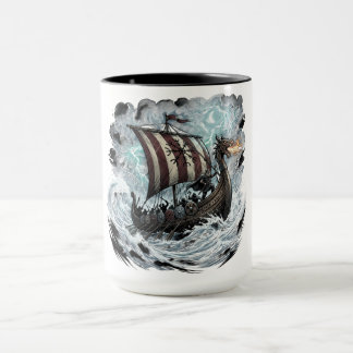Vikingar på drakskepp mugg