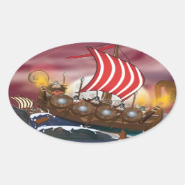 Vikingaskepp Invasionsflotta Ovalt Klistermärke