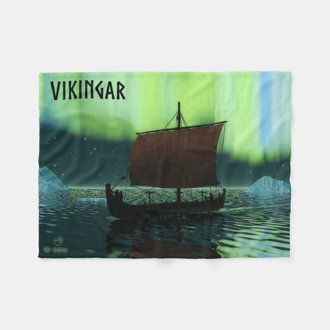 Vikingfartyg Och Norrsken Fleecefilt (Framsidan (Horisontell))