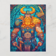 Vikingkrigare med yxa Nordisk mytologi Tecknad ser