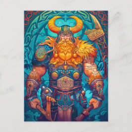 Vikingkrigare med yxa Nordisk mytologi Tecknad ser Vykort