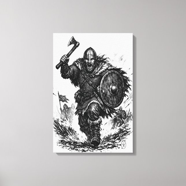 Vikingkrigarkrigsladdning – Bläckstrid Canvastryck (Framsida)