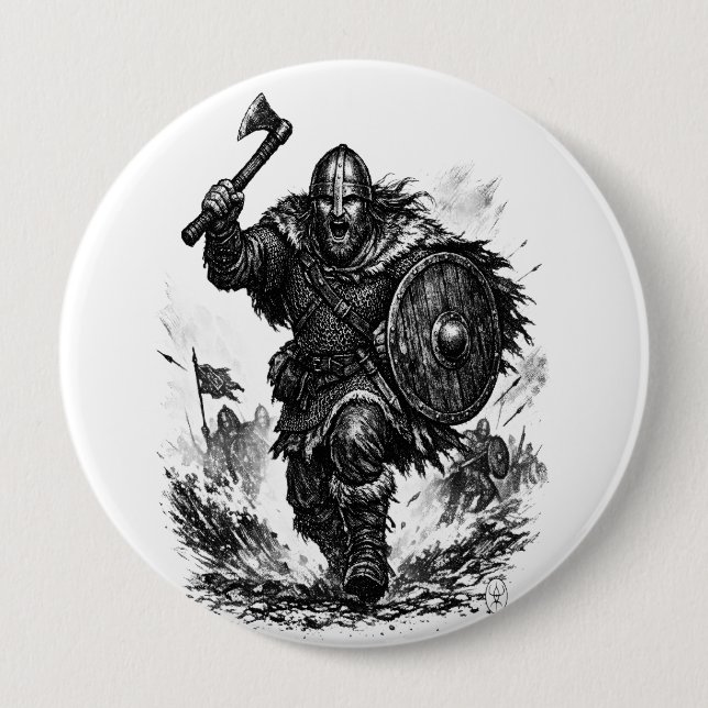 Vikingkrigarkrigsladdning – Bläckstrid Knapp (Framsida)
