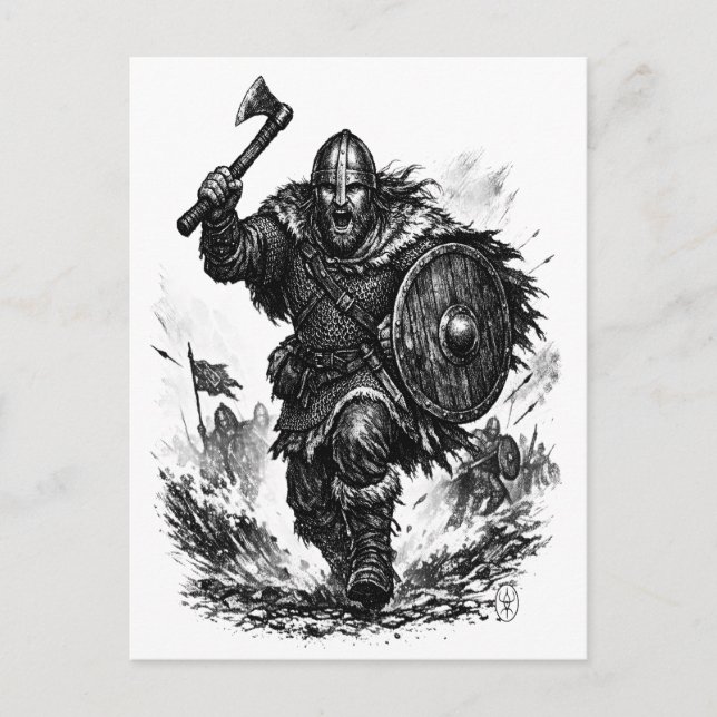 Vikingkrigarkrigsladdning – Bläckstrid Vykort (Framsida)