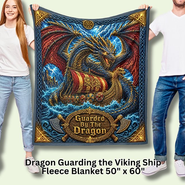 Vikinglångskepp bevakat av draken fleecefilt (Skapare uppladdad)