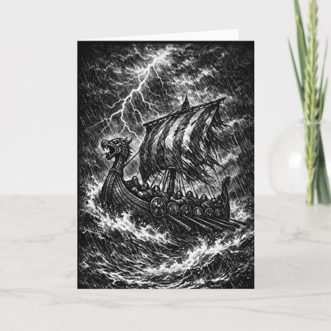 Vikinglångskepp i storm — Ink Saga Art Kort (Framsida)