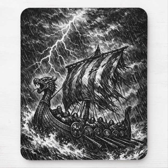 Vikinglångskepp i storm — Ink Saga Art Musmatta (Framsidan)