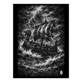 Vikinglångskepp i stormen — Ink Saga Art Perfect Poster