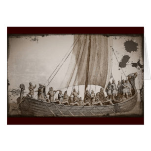 Vikings i en långbåt hälsningskort