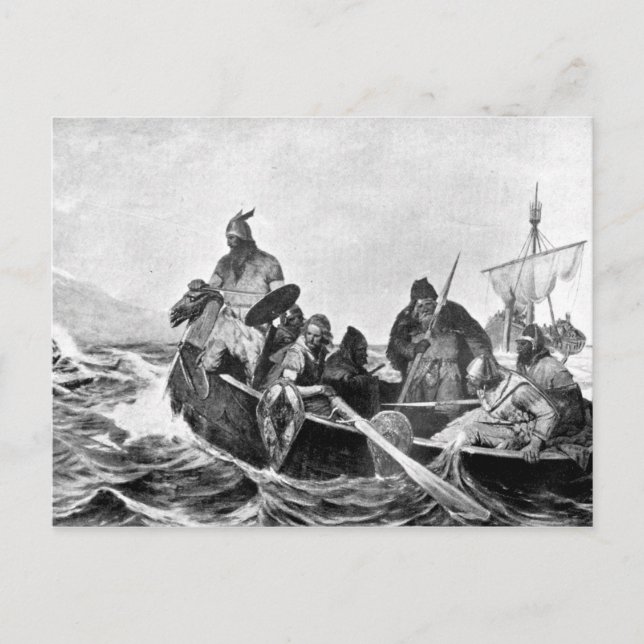 Vikings Landing in Island Illustration (1909) Vykort (Framsida)